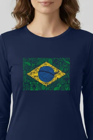 Camiseta Feminina Poliamida UV Manga Longa Brasil Natureza Marinho