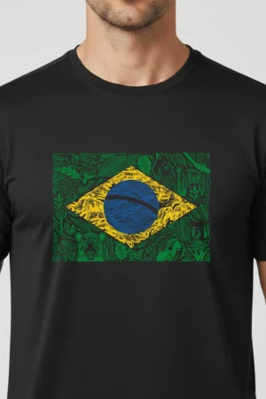 Camiseta Masculina Poliamida UV Brasil Natureza Preto