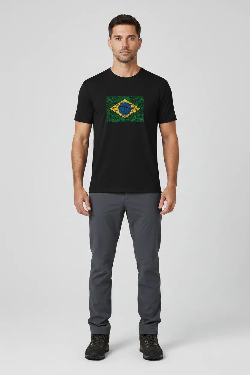Camiseta Masculina Poliamida UV Brasil Natureza Preto