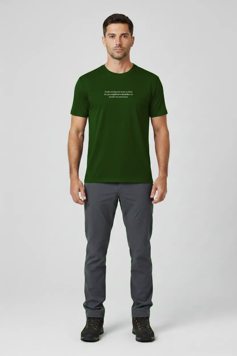 Camiseta Masculina Poliamida UV Explorar a Natureza Verde