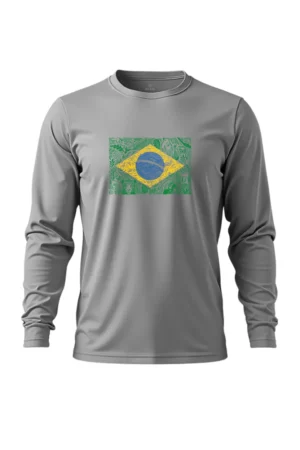 Camiseta Masculina Poliamida UV Manga Longa Brasil Natureza Cinza