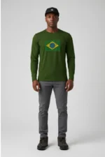 Camiseta Masculina Poliamida UV Manga Longa Brasil Natureza Verde