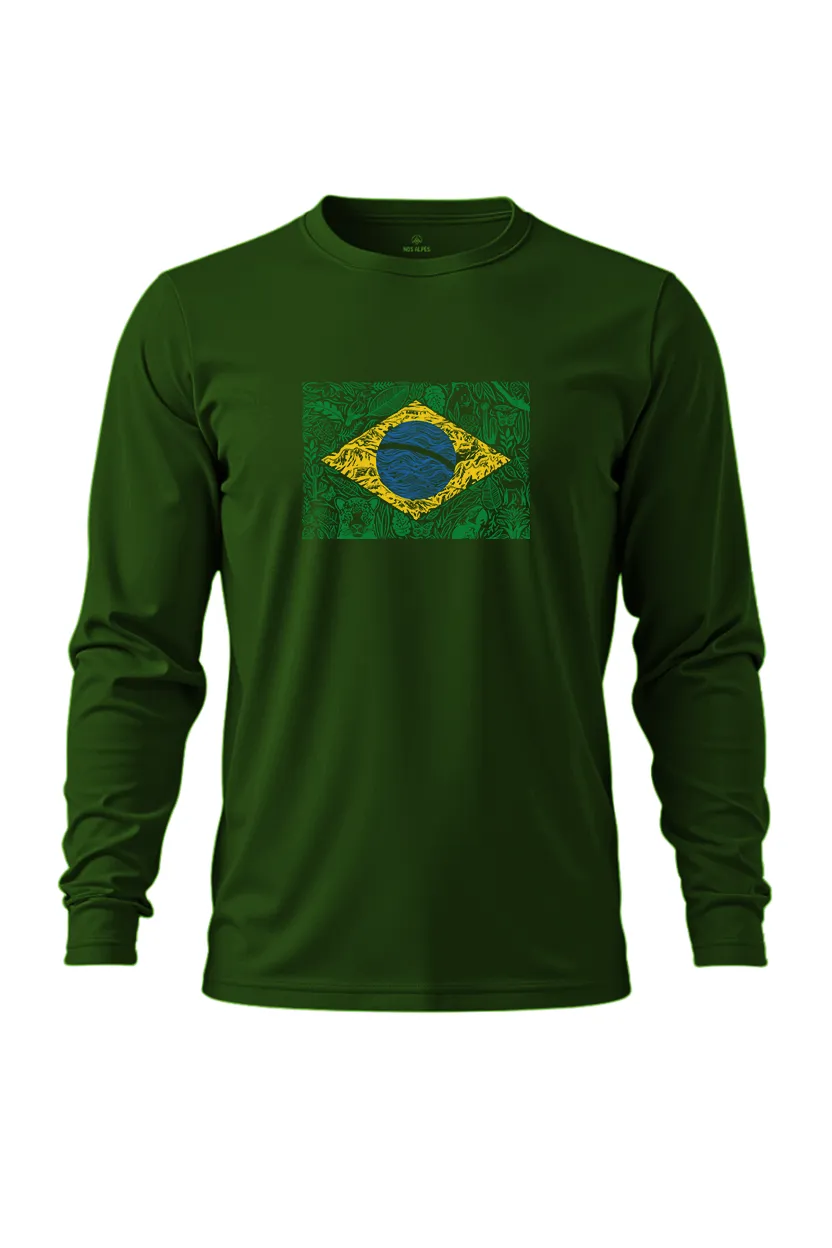 Camiseta Masculina Poliamida UV Manga Longa Brasil Natureza Verde