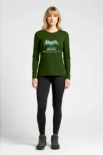 Camiseta Feminina Poliamida UV Manga Longa Happiness Only Real When Shared verde escuro
