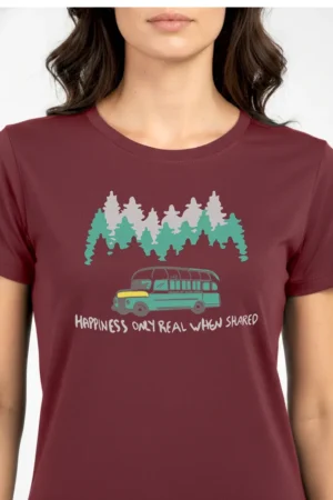 Camiseta Feminina Poliamida UV Happiness Only Real When Shared Bordo