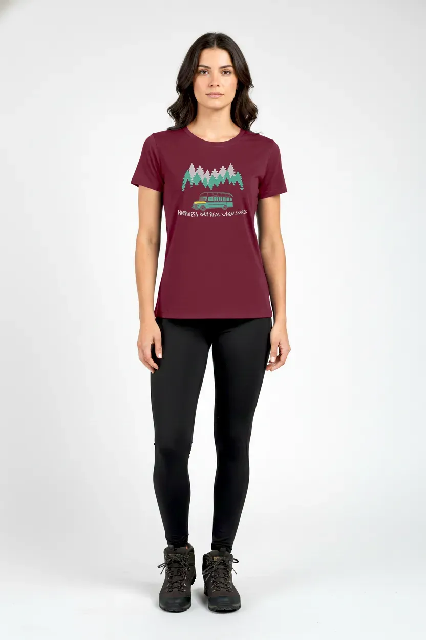 Camiseta Feminina Poliamida UV Happiness Only Real When Shared Bordo