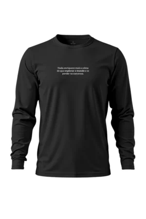 Camiseta Masculina Poliamida UV Manga Longa Explorar o Mundo preto