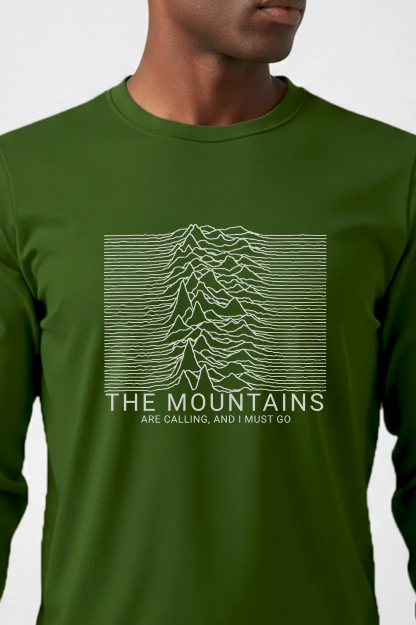 Camiseta Masculina Poliamida UV Manga Longa Mountains Are Calling Verde