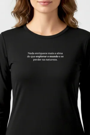 Camiseta Masculina Poliamida UV Manga Longa Mountains 14 Camiseta Feminina Poliamida UV Manga Explorar o Mundo preto