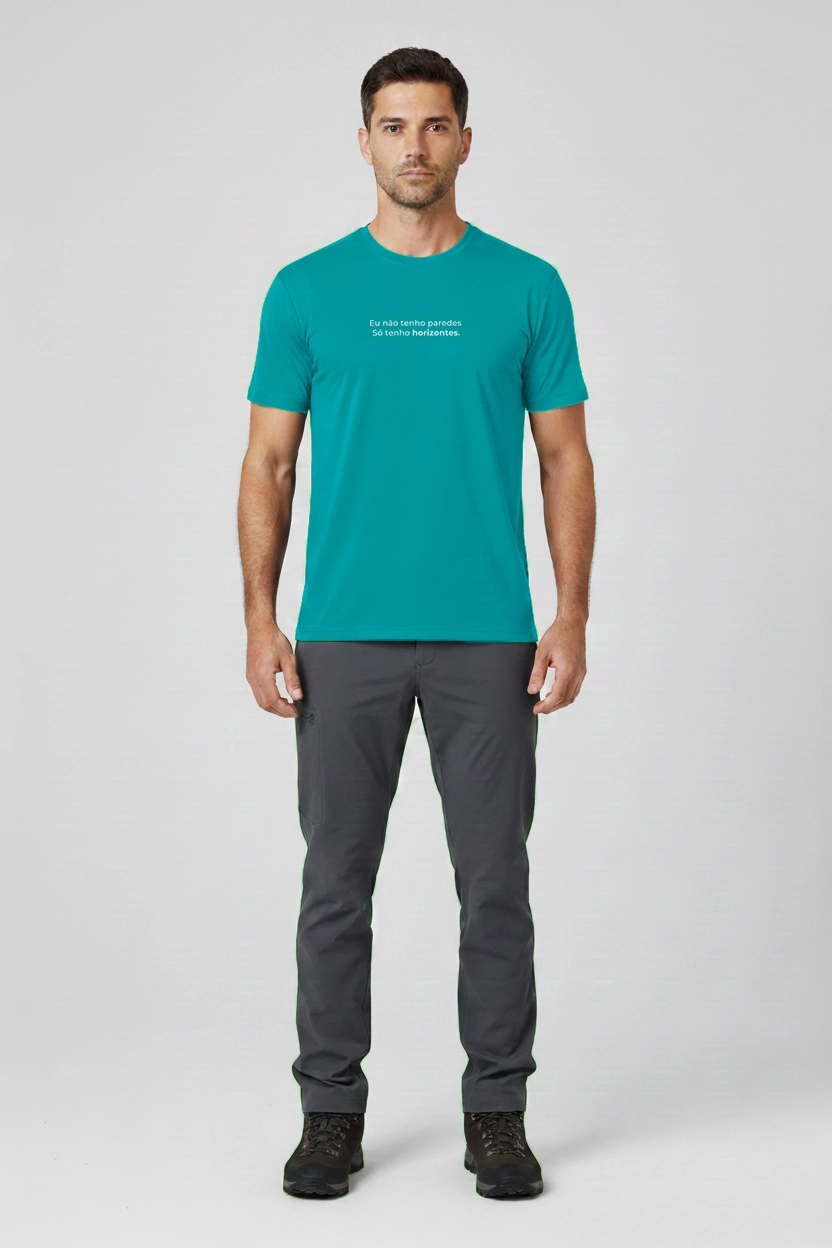 Camiseta Masculina Poliamida UV Eu Não Tenho Paredes turquesa