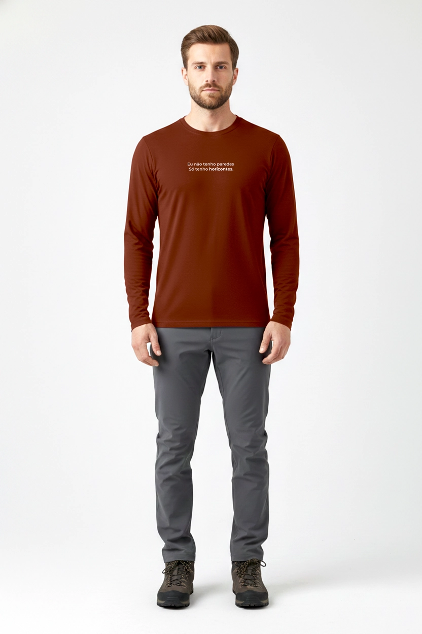 Camiseta Masculina Poliamida UV Manga Longa Eu Não Tenho Paredes marrom