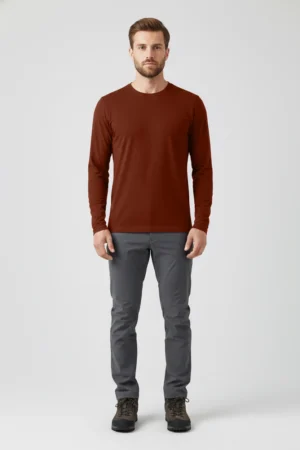 Camiseta Masculina Básica Poliamida UV Manga Longa Marrom