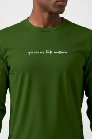 Camiseta Masculina Poliamida UV Manga Longa Que Não Nos Falte Montanha Verde