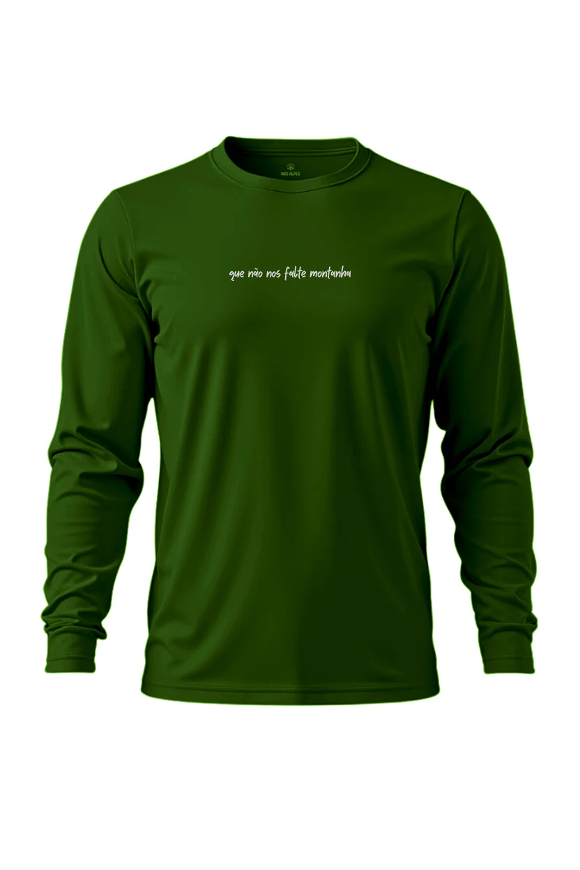Camiseta Masculina Poliamida UV Manga Longa Que Não Nos Falte Montanha Verde
